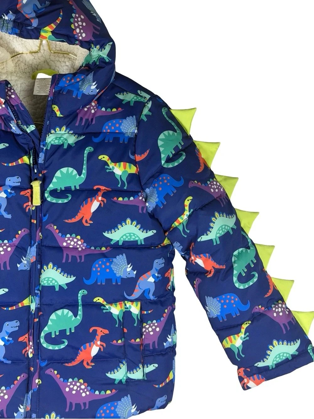 Gymboree Boys Dinosaur Navy Blue Sherpa Lined Hooded Winter Coat Jacket Size 7